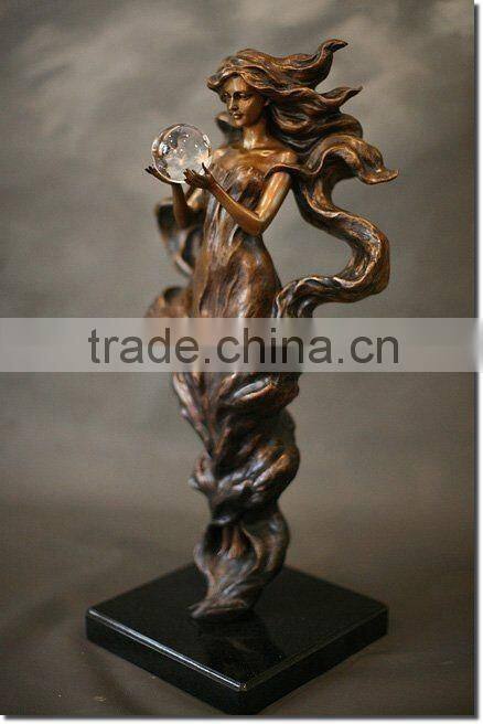 magic fairy with her crystal ball bronze sculpture