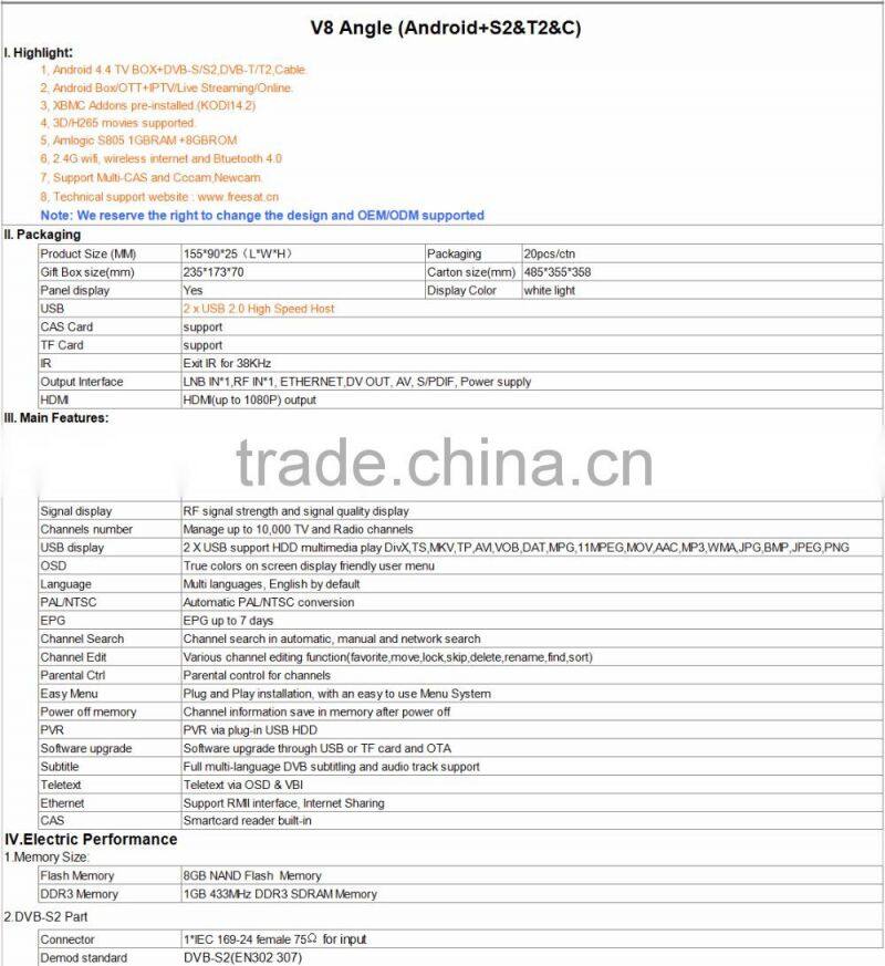 Combo DVB-S2+T2+Cable V8 Angel 4K Satellite Receiver/Box/OTT Built in Bluetooth