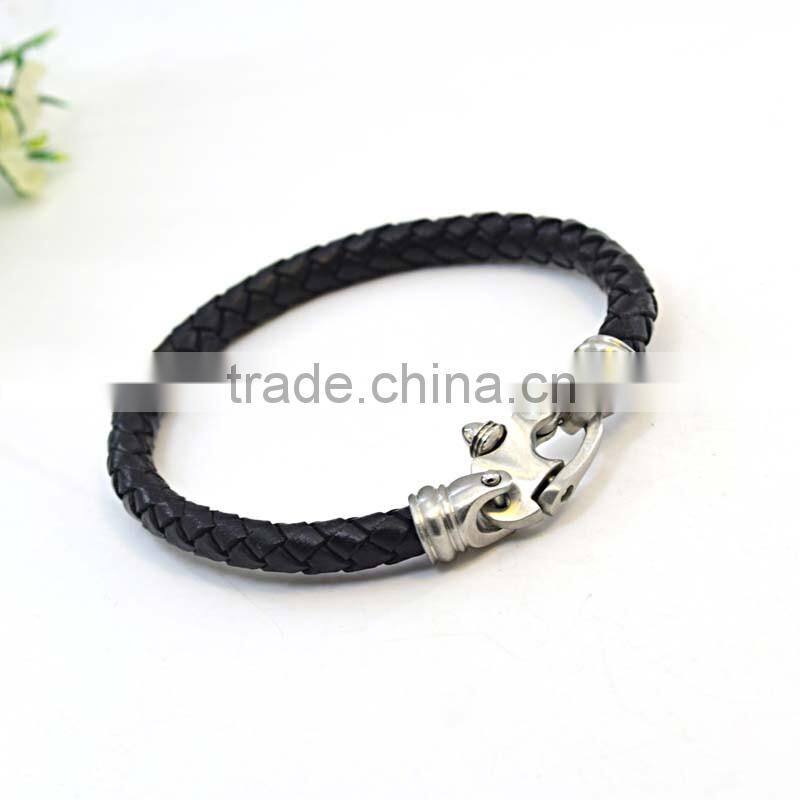 Stainless steel lock bracelets for women genuine black leather bracelets