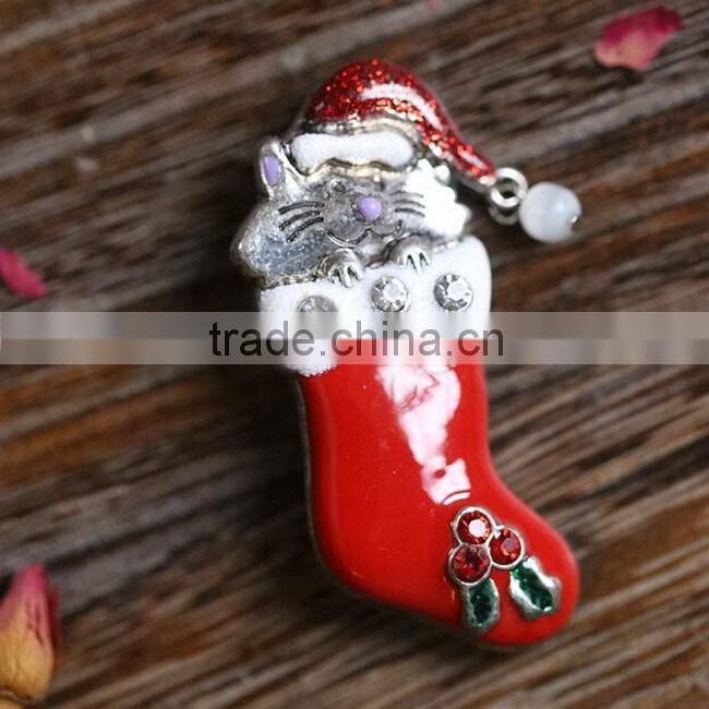 New design zinc alloy red Mouse christmas stocking brooch