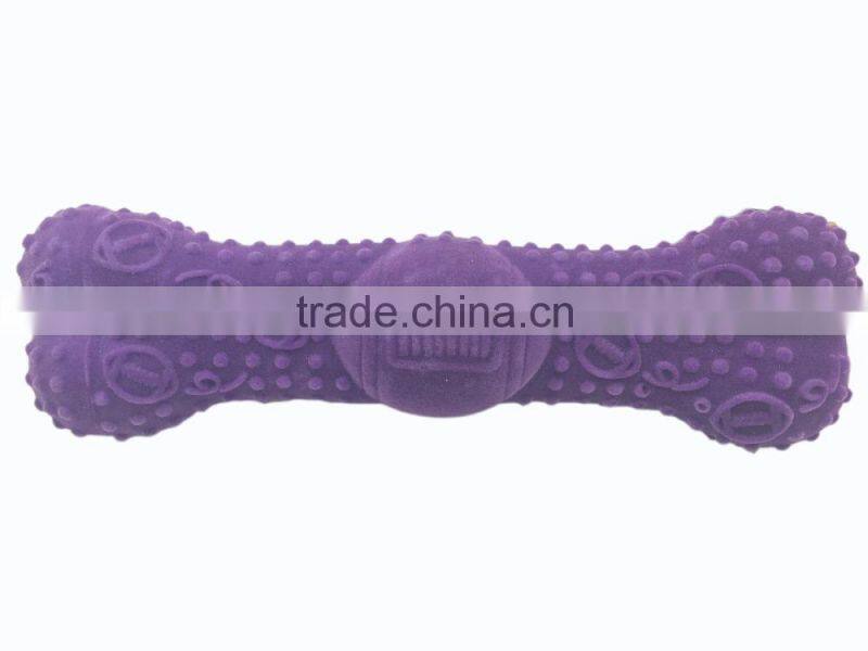 cheap ball bone shaped flocking vinyl pet dog squeaky chew toy