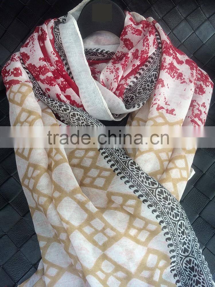 Ink Painting Print Design Large Long Cotton Pashmina Scarf Women Hijab