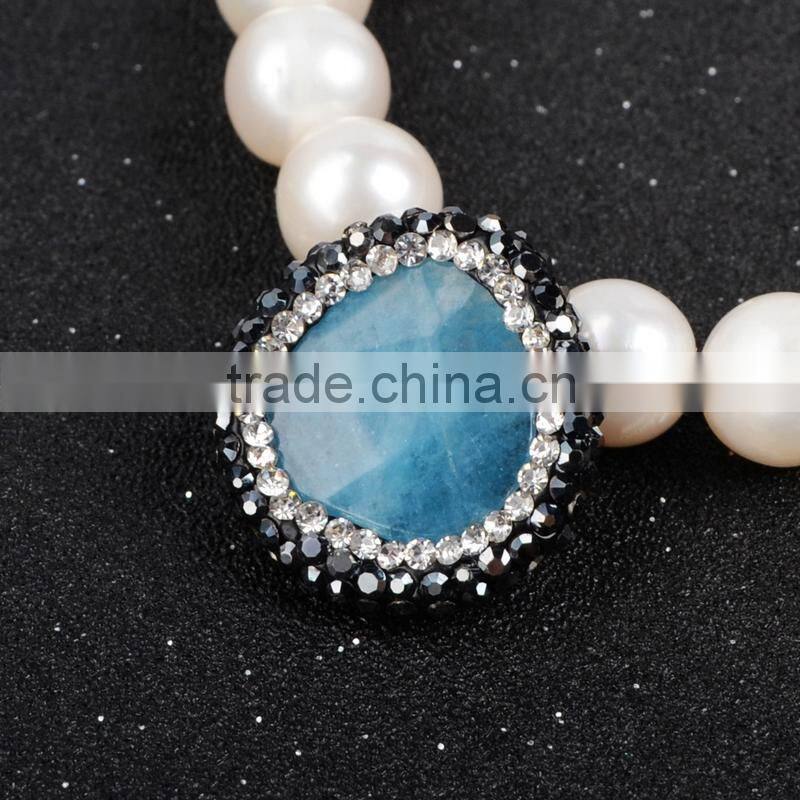 Natural aquamarine stone beads with ziron micro side faceted beads inlaid pave with opal & black spinel zircon