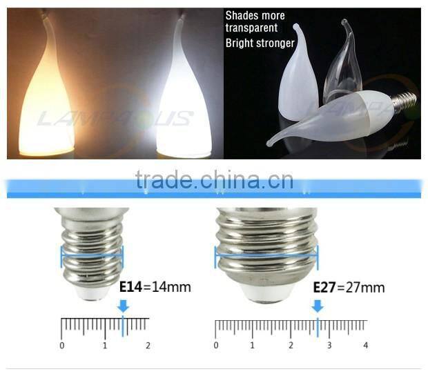 ce rohs e12 e14 e27 led chandelier candelabra bulb candle lights 85~265V AC ceramic 3w led candle lamp