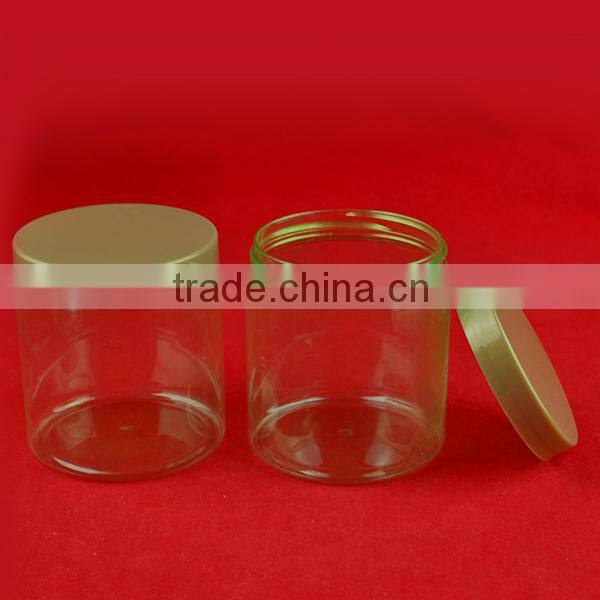 300ml green clear PET plastic candy can for food packaging