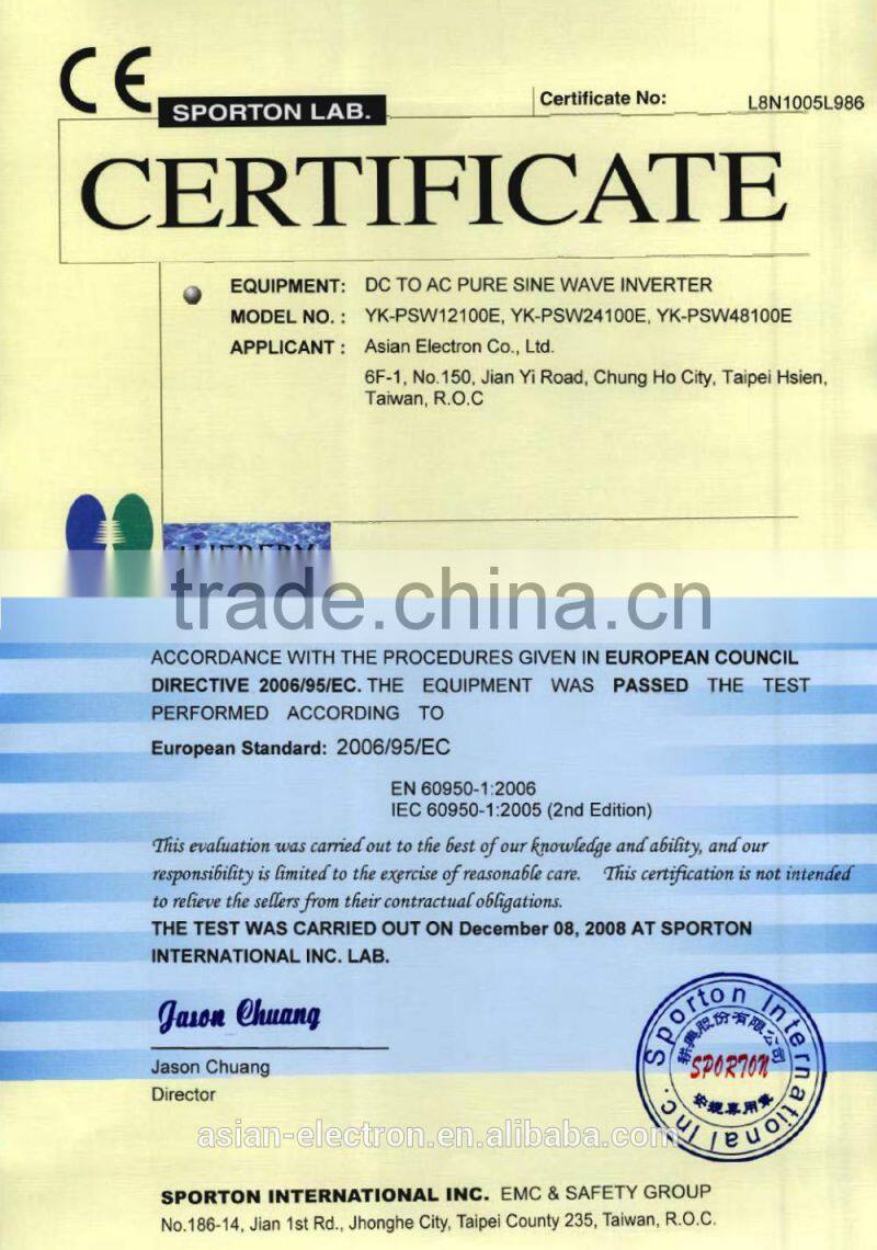 1000W power inverter with 100~120VAC or 200~240VAC output CE LVD FCC Class B