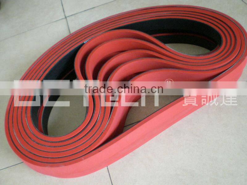 Rubber flat belt coat with vulcanized rubber