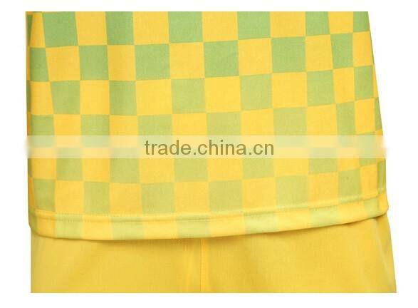 2016 100% polyester polyester yellow grid soccer uniforms