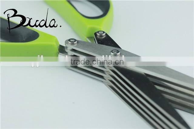 5 blade stainless steel multifunction herb scissor/paper scissors with brush BD-S1623