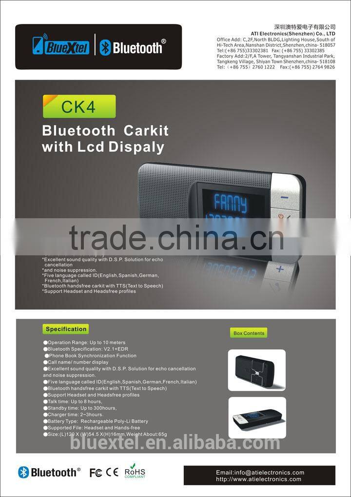 China wholesale high quality LCD display handsfree wireless bluetooth car kit with BQB RoHS CE FCC