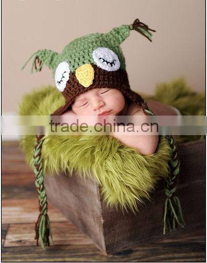 Baby Owl Hat- Sleepy Owl- Green and Brown Sleepy Owl Hat