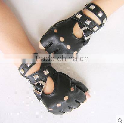 Ladies Car Driving Sex fingerless leather gloves Half Fingers Motorcycle leather gloves