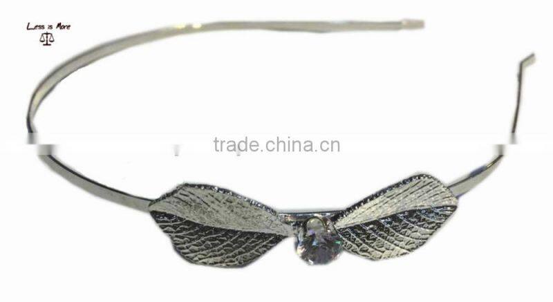 2015 Stamped leaf headband with clear glass stone