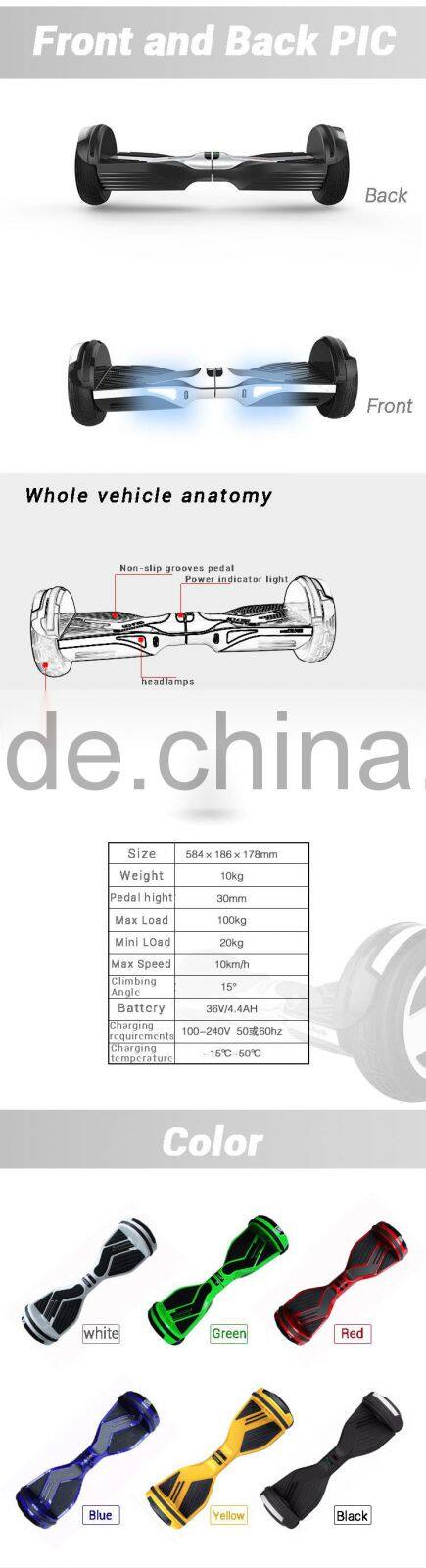 Brussless 2 wheel electric scooter electric self balance scooter with 8'' unicycle scooter