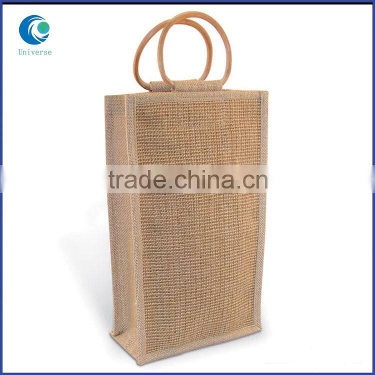 Custom different colors jute double wine handle bag with PVC window