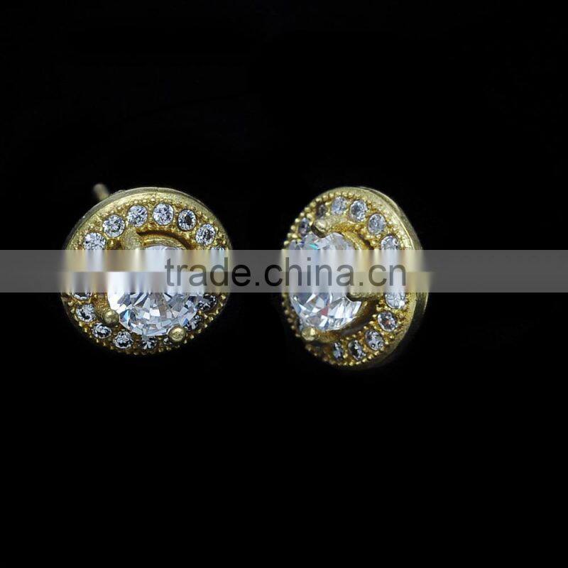 Brass Round Crystal Stud Earrings