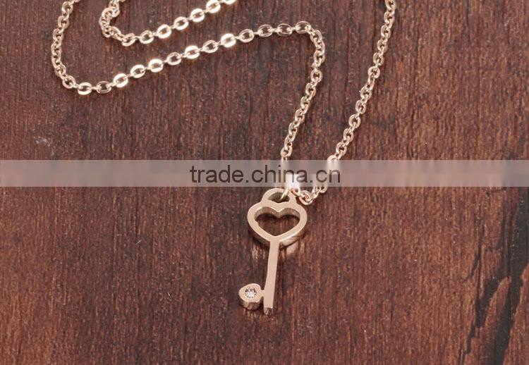 ^_^ 2016 Wholesale Beautiful Necklace Rose Gold Plated Key Pendant Necklace For Couple Costume Jewelry Factory Direct @_@