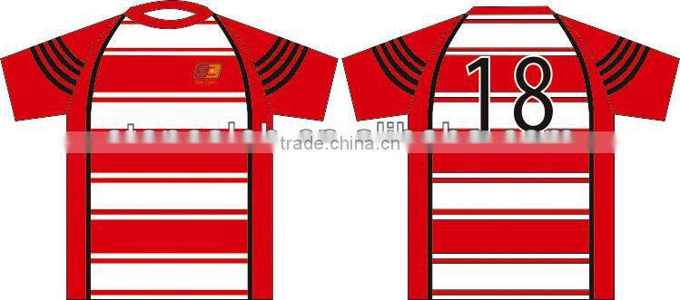 Fashion design sublimation printed red Rugby Jerseys with coolmax New model