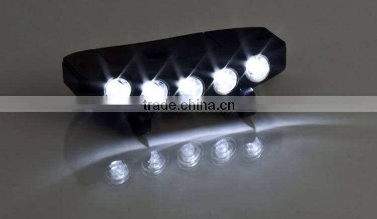 5LEDs Plastic Cap Hat Light 2*CR2032 Battery Powered LED Fishing Light Hat Light Sale Black LED Headlamp for fishing
