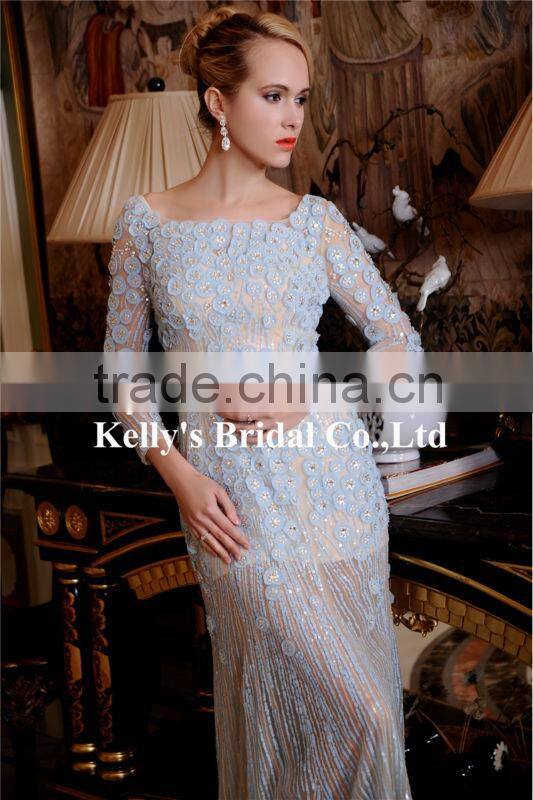 Real Custom Made Hot Sale Heavy Beading Royal Blue And White Wedding Dresse