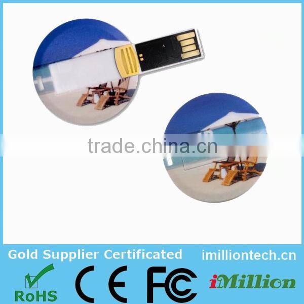 Round custom credit card bulk 128mb USB memory disk flash drive