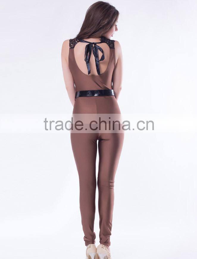 Top quality adult women sexy bodycon polyester spandex onepiece jumpsuit