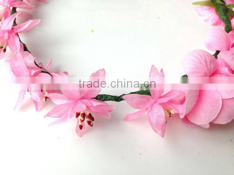 Fashion Mary Girl Flower Garland 100% handmade Pink Rose head ornament Hawaii wreaths