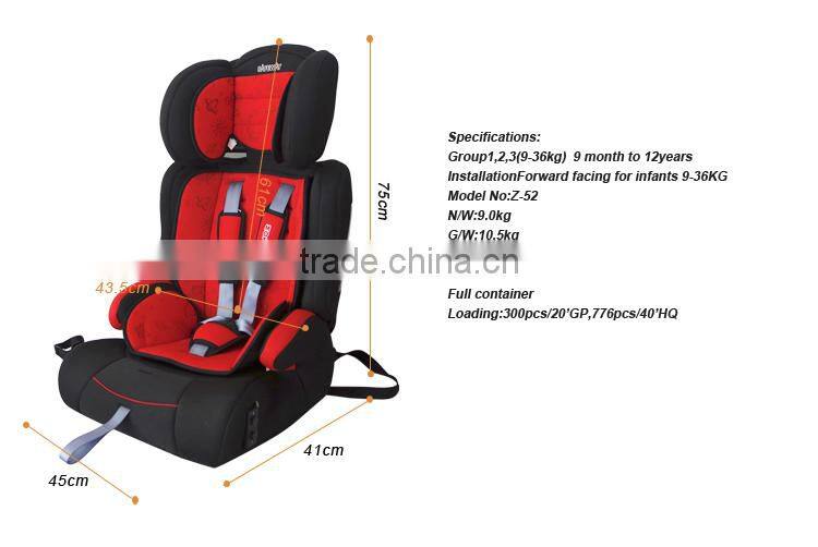 5 point harness red color seat group1/2/3 car seat fabric
