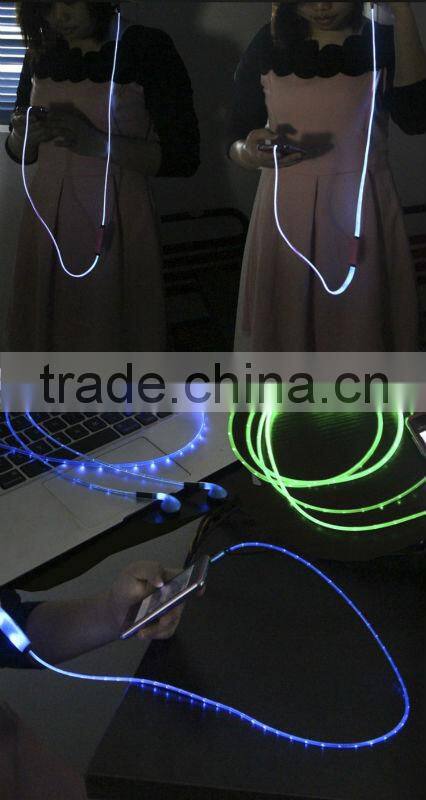Hot sale Fashion 3.5mm LED earphone for mobile phone, Visible Flowing Light Audio Cable headphones with LED light