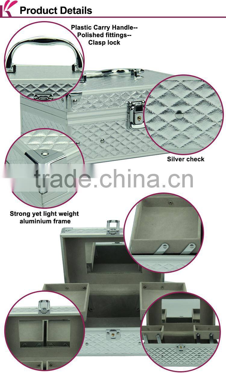 China Manufacturers Double Layer Silver Check Jewerly Box With 2 Tray
