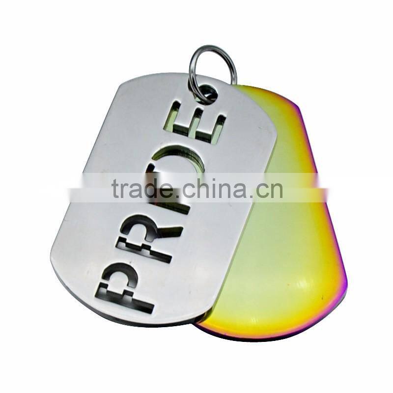 Europe 2pieces Purple High Polishing Stainless Steel Dog Tag Jewelry Pride Pendant