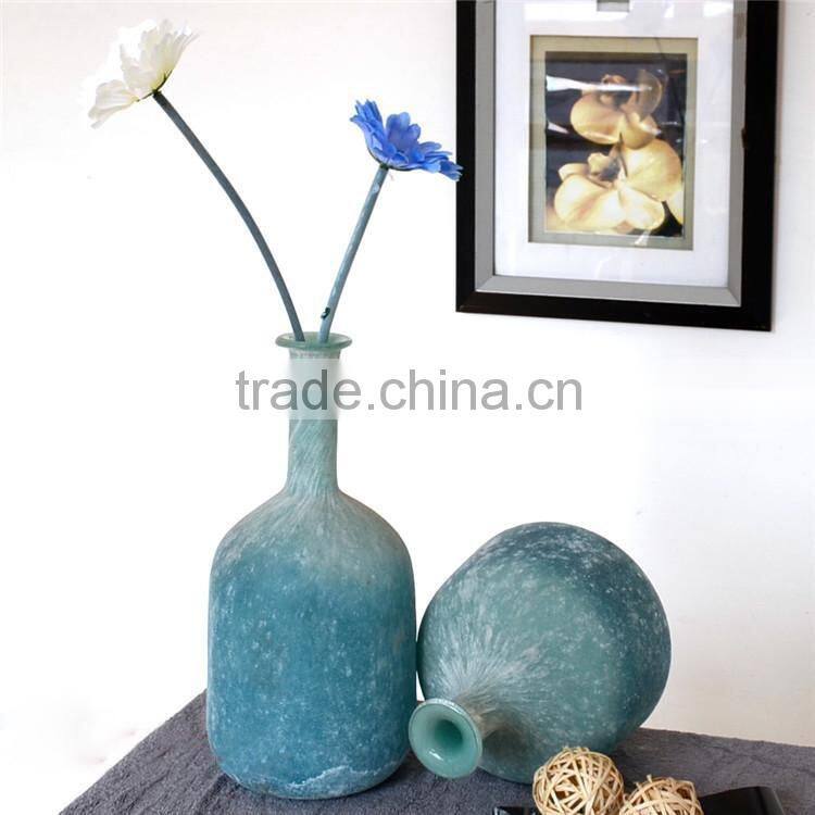 OUBOAO unique design handmade retro style smoke gray matte glass flower vase