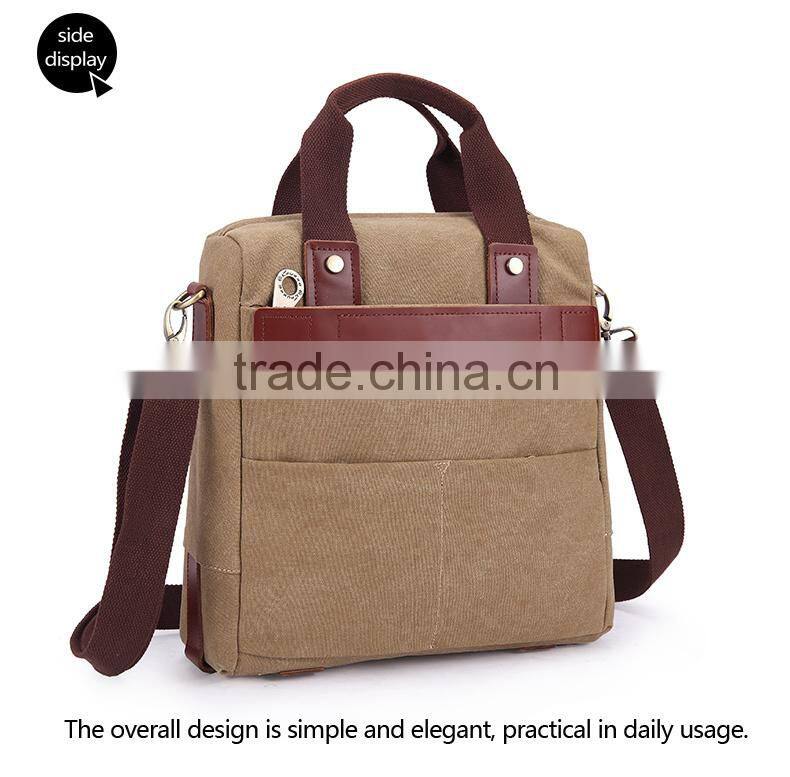 Casual Genuine Leather Hand Bag Canvas Messenger bag Mens Hand Bag Tablet Messenger Bag For Men