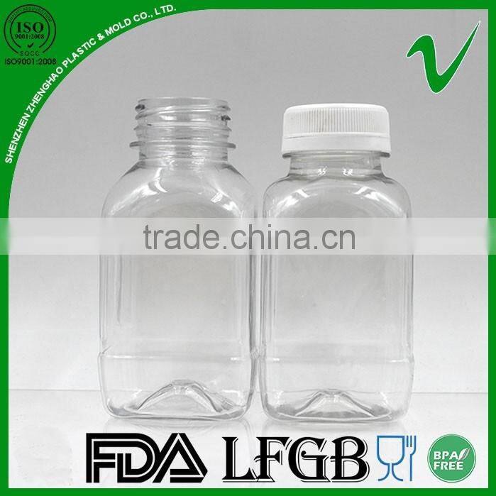 250ml square beverage juice emty Transparent PET plastic bottle with food grade