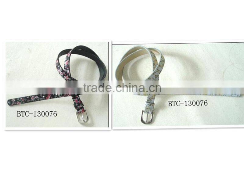 Fashion Women Solid Color Simple Buckle Leather Flower print Waist Belt Thin Skinny Waistband