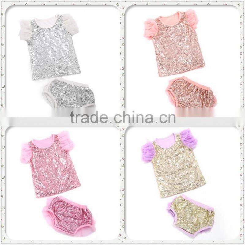New style sequin petti set,clothing set chiffon ruffle design for baby girl hot sale