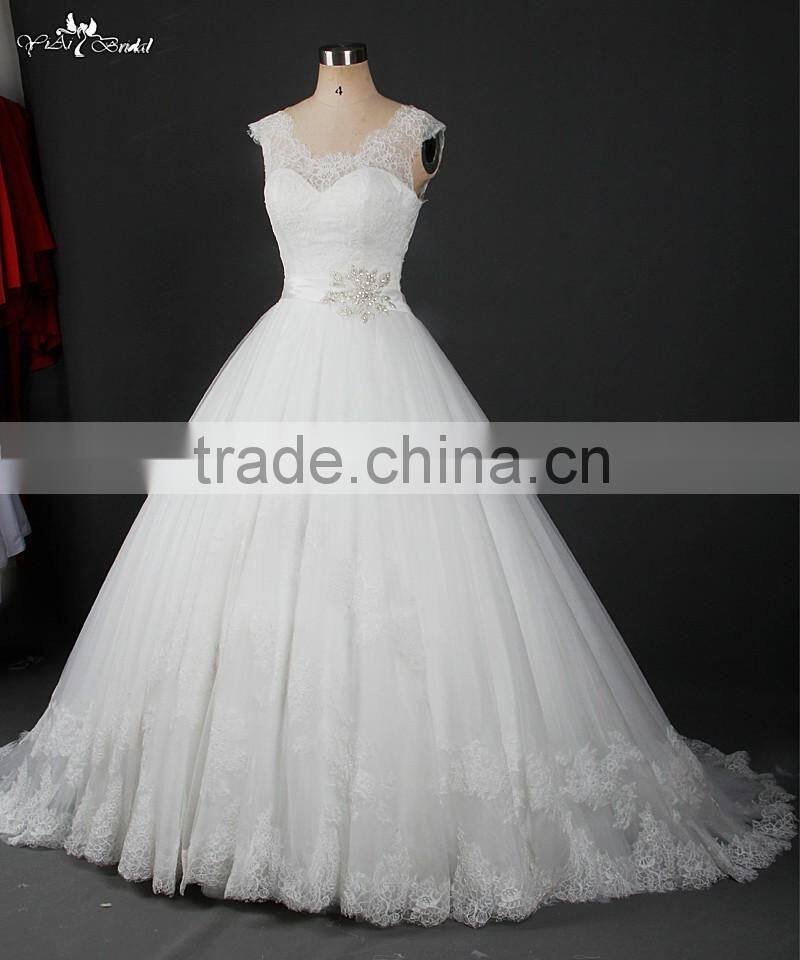 RSW912 Wholesale Alibaba Scoop Neckline Vintage Lace Wedding Dresses 2016 With Belt Bridal Ball Gown Wedding Gown