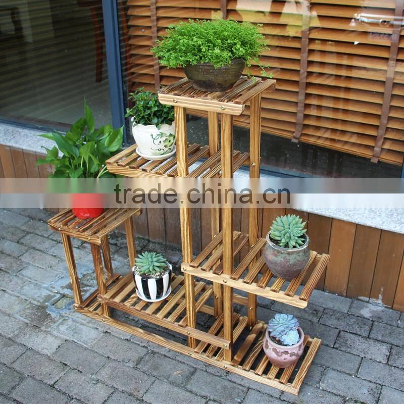 Wooden tall flower display pot stand for garden