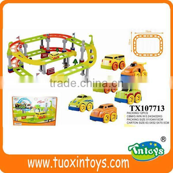 battery operated plastic toy car track, small rail car toy