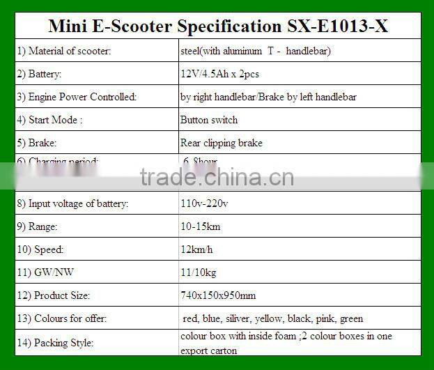 CE EEC approved new products cheap electric scooter kids used120W SX-E1013-X