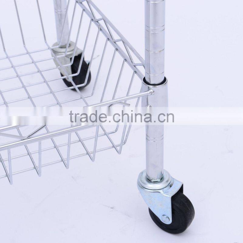 metal wire kitchen rack with 4 wheels, kitchen storage rack trolley cart