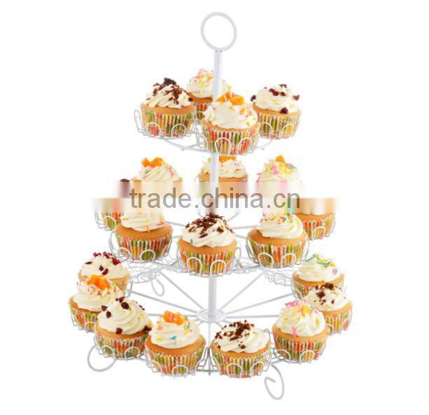 powder coated 3-tier Round Shape metal Wire Cupcake Stand-hold 24 cups