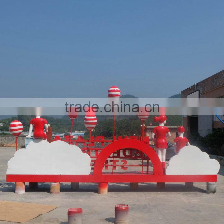 Fiberglass people with ball sculpture statue for big plaza decoration