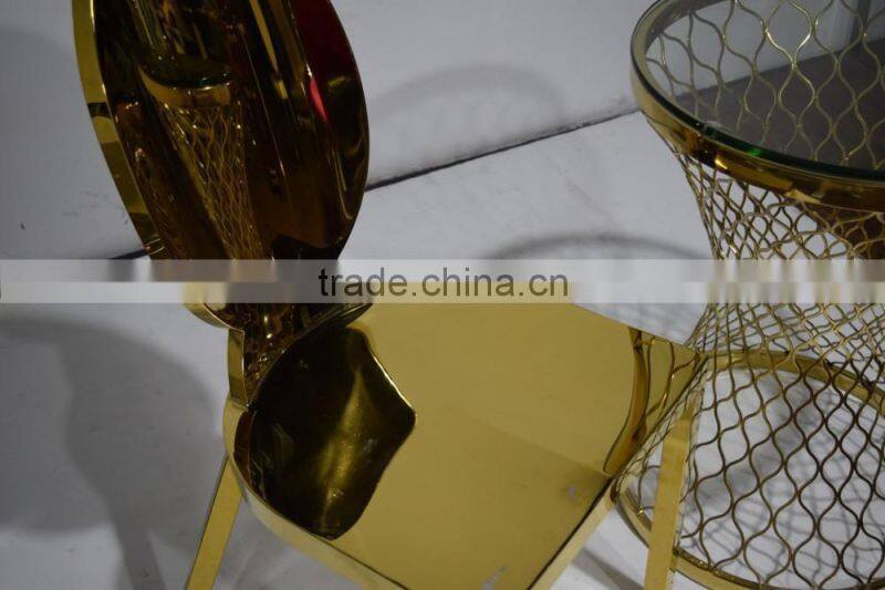 CN8014 Modern golden mesh base design clear glass top coffee table and side table.