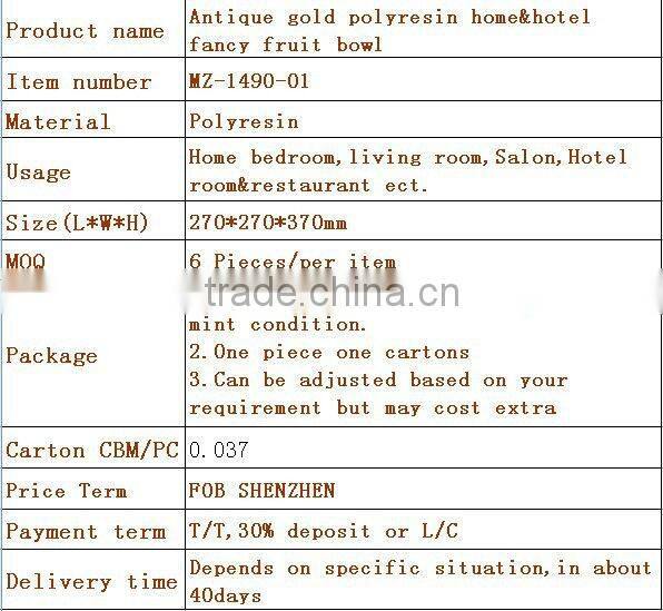 Antique gold polyresin home&hotel fancy fruit bowl