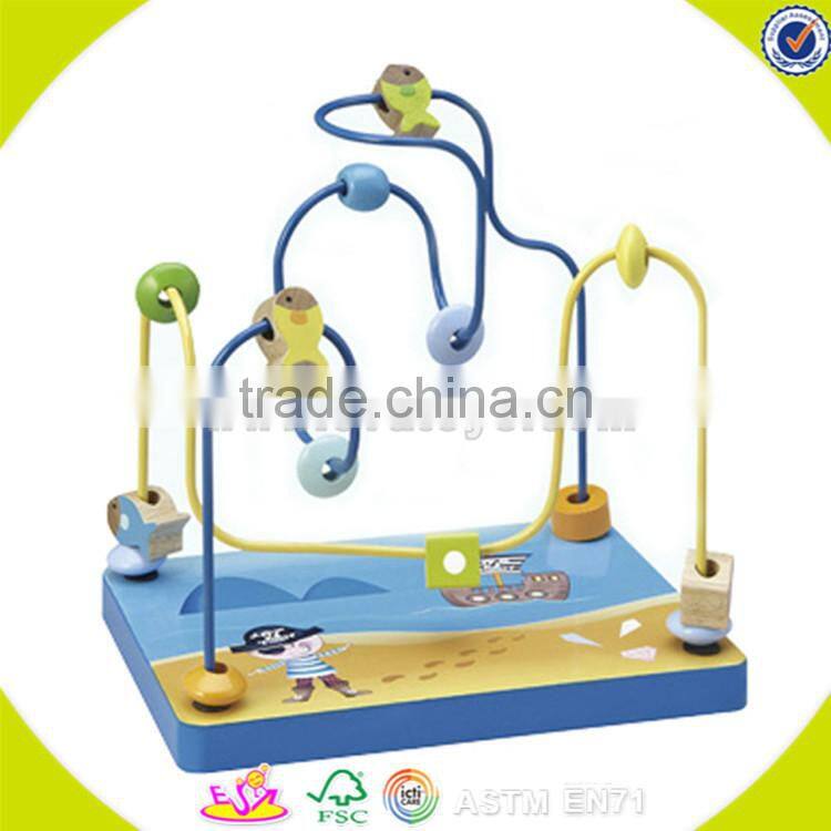 Wholesale colorful wooden animals around beads toy educational wooden animals around beads cubic toy W11B031