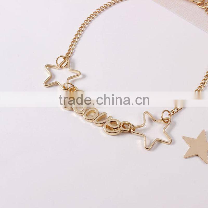 gold love letter moon star charms bracelet gold chain bracelet silk ribbon bracelet