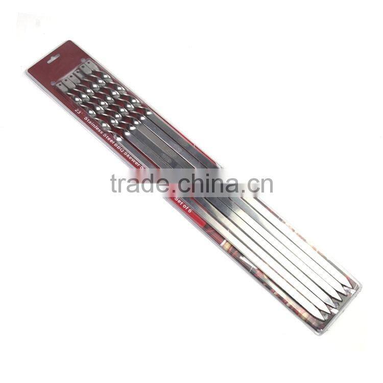 6pcs stainless steel bbq baking skewers set with hanging hole