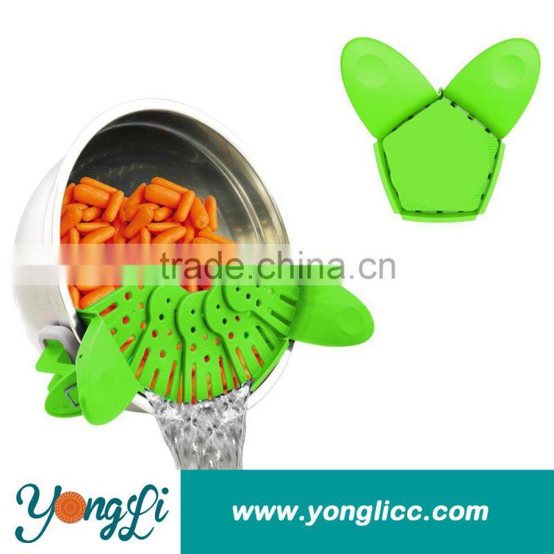 Fit All Pot Pan Sizes Snap'n Strain Clip-on Silicone Kitchen Strainer