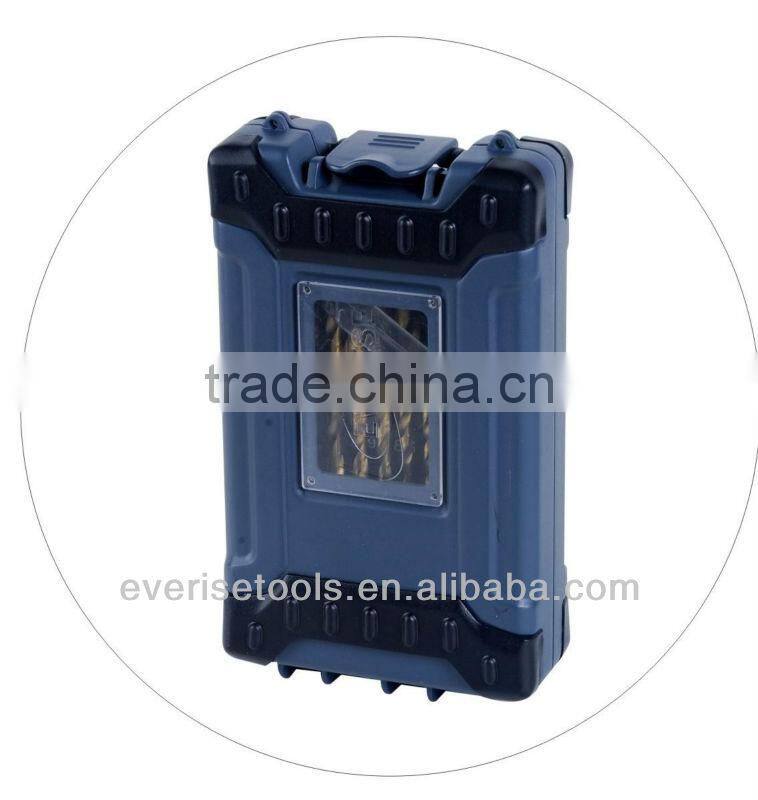 19pcs HSS titanium twist drill bit set in plastic case